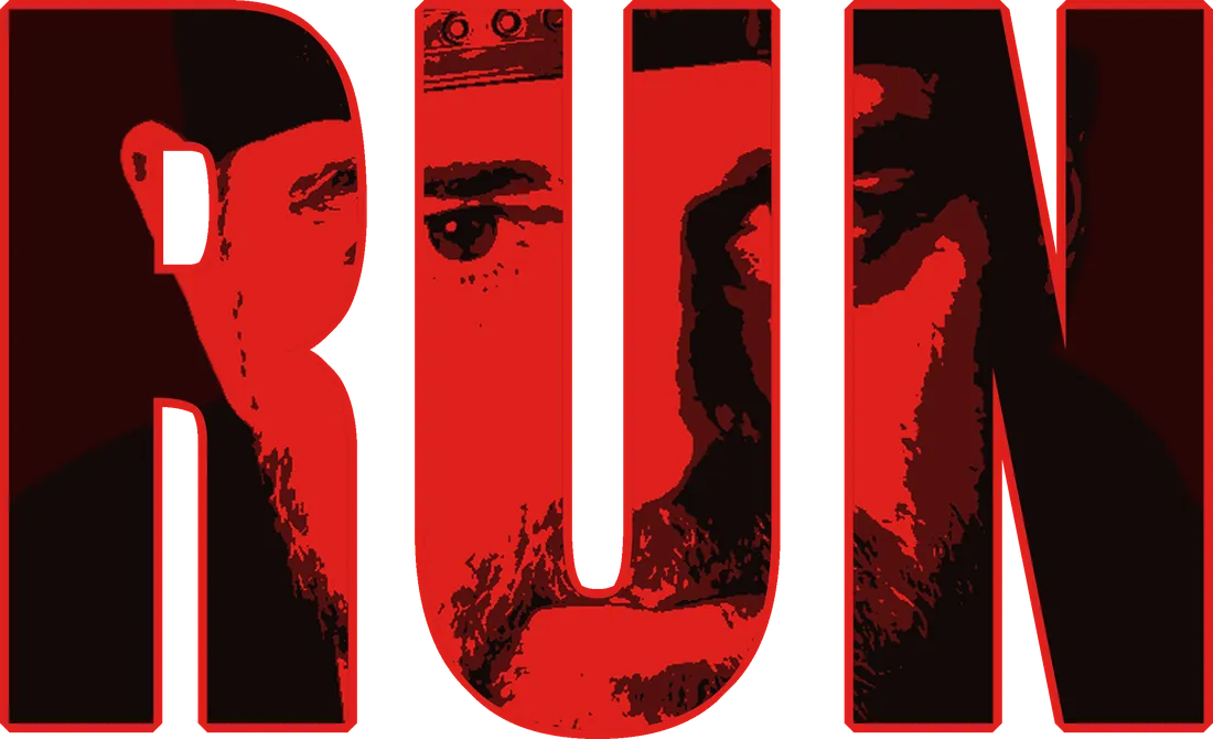 RUN lettering filled with Run's face